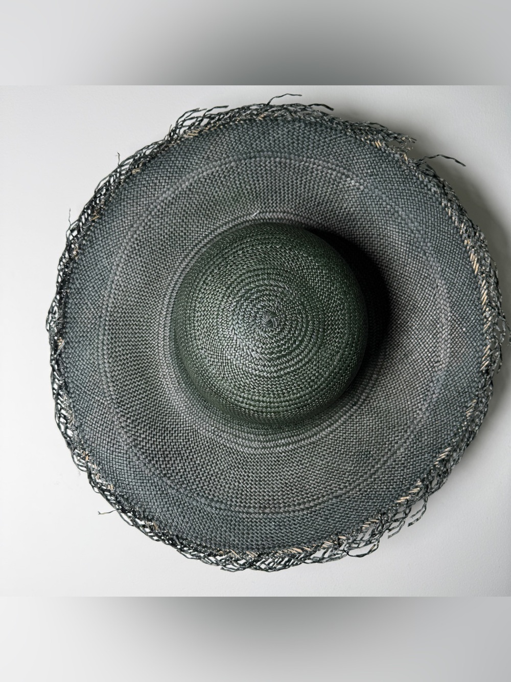 NWT Helen Kaminski Wide Brim Raffia Hat Dark Green Raw Edge 80s Deadstock - Picture 3 of 10